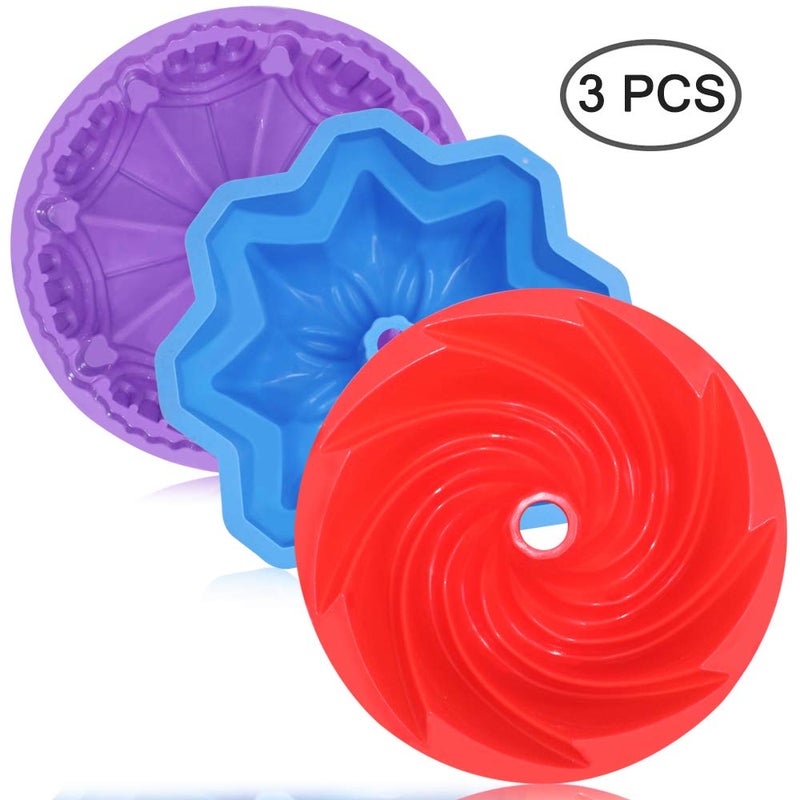 AIFUDA 3 Pcs Silicone Cake Bread Baking Molds - Large Swirl, Castle, and Double Flower Shapes for Birthday Party DIY - Image 2